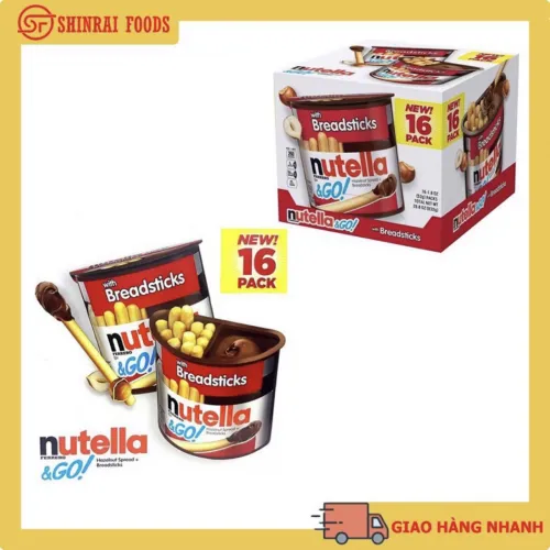 Bánh que chấm socola Nutella Mỹ thùng 16 hũ