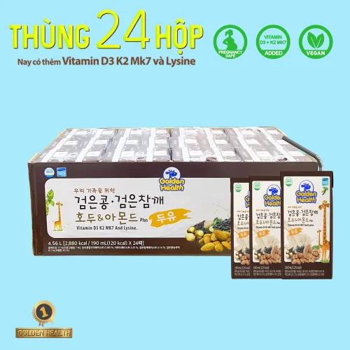 Sữa óc chó hạnh nhân Golden Health Thùng 24 hộp*190ml- Bổ Sung Dinh Dưỡng Từ Thiên Nhiên