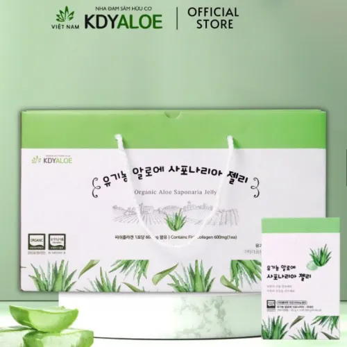 THẠCH COLLAGEN KDY ALOE NHA ĐAM SÂM VỊ NHO XANH HỖ TRỢ TIÊU HÓA - Hộp 30 gói*30g